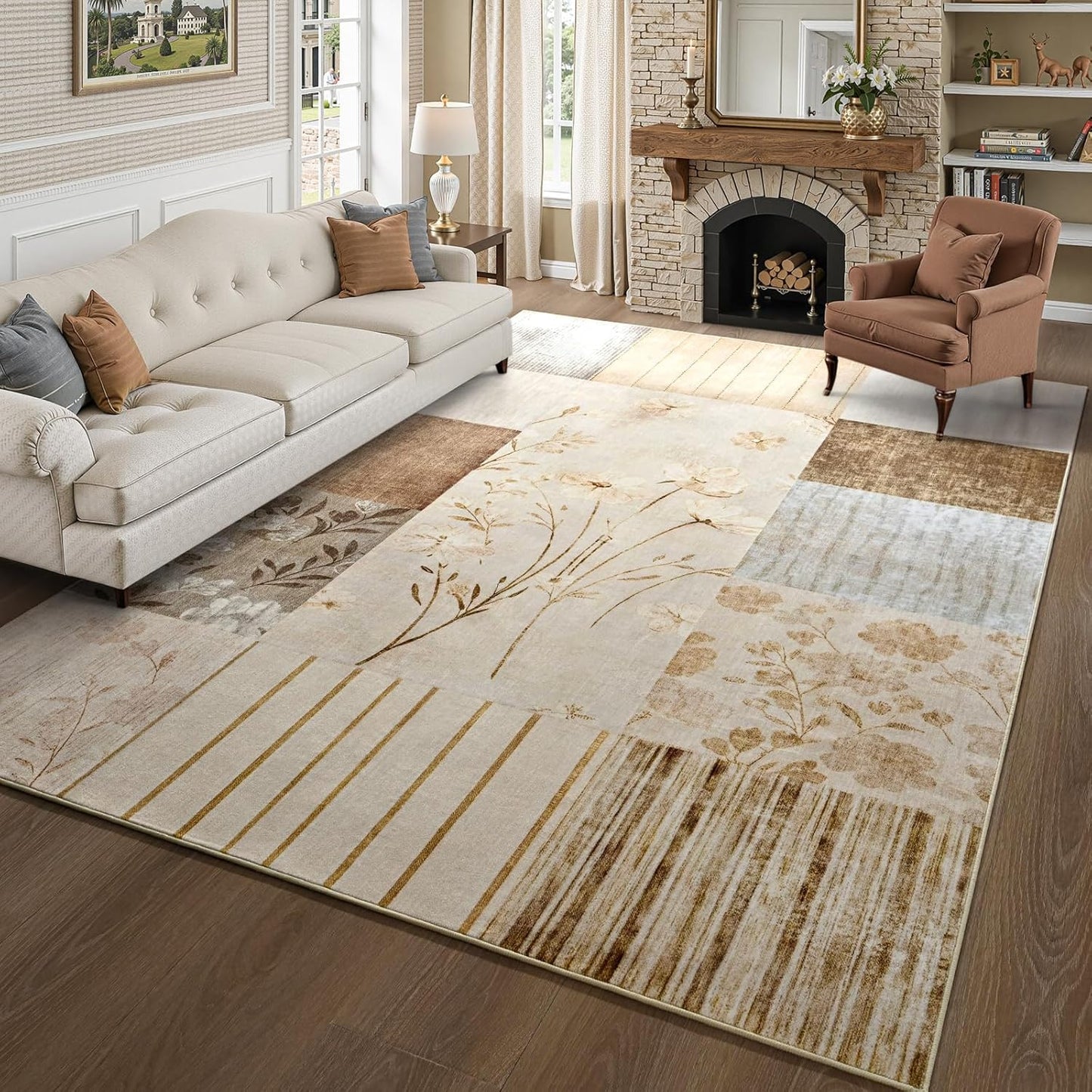 DweIke Alfombra de área de 5 x 7 pies, lavable, color beige, para s...