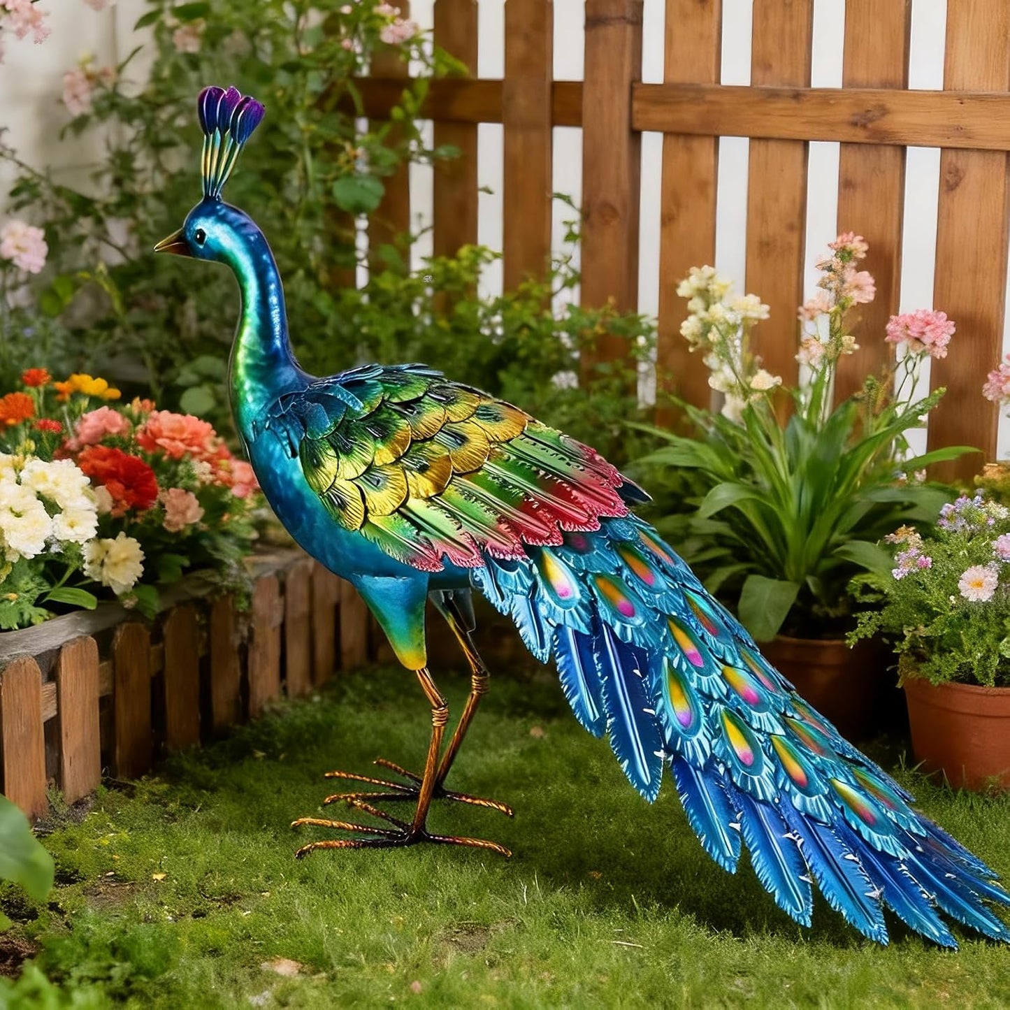 Estatua Chisheen de Pavo Real de Metal para Jardín, Arte de Jardín...