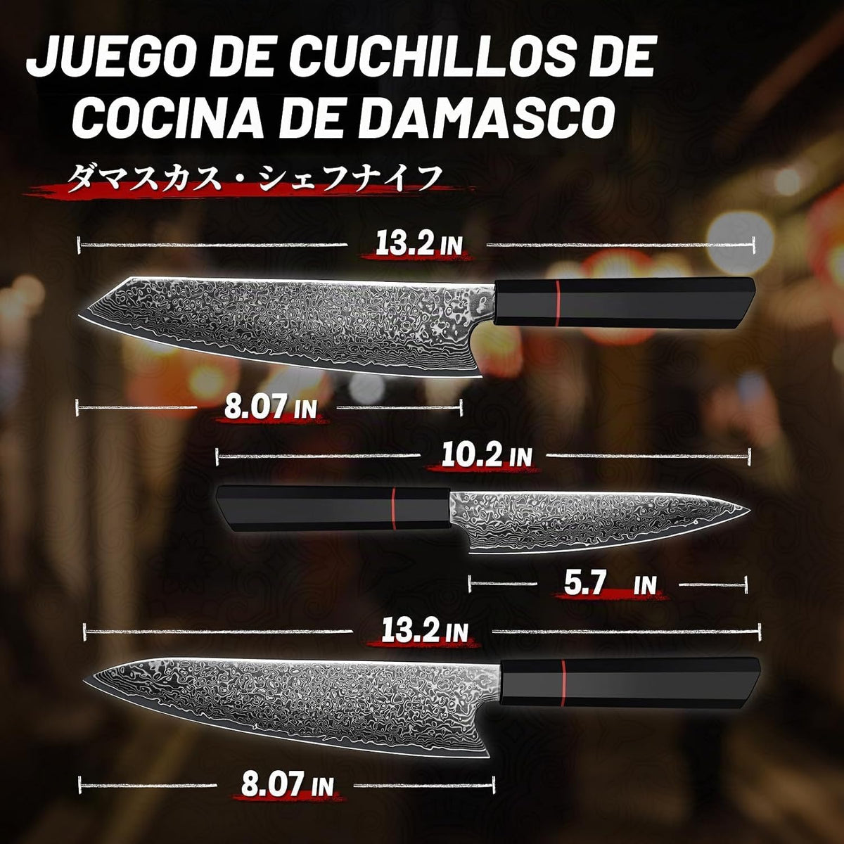 TIVOLI Cuchillo de cocina Damasco Set 3 PCS - VG10 Cuchillo de coci...