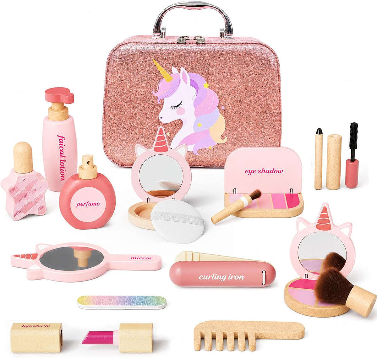 TEKFUN Juego de maquillaje de unicornio de madera para peones | Mad...