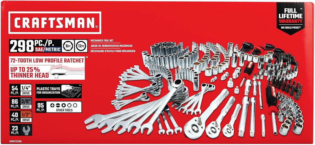 CRAFTSMAN Juego de herramientas mecánicas, 298 piezas de herramient...