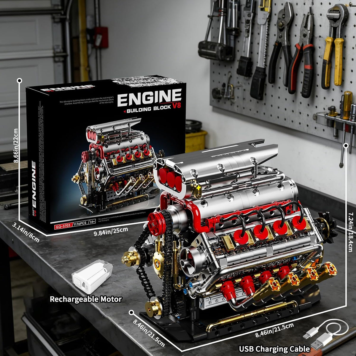 BseSparklion V8 Kit de modelo de motor que funciona, juego de const...