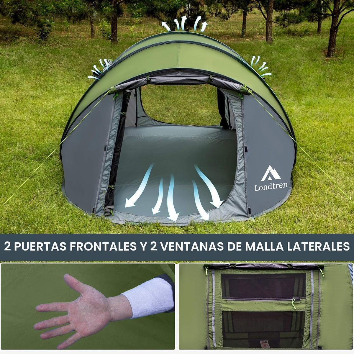 Tienda de campaña desplegable fácil para 4 personas, impermeable, c...