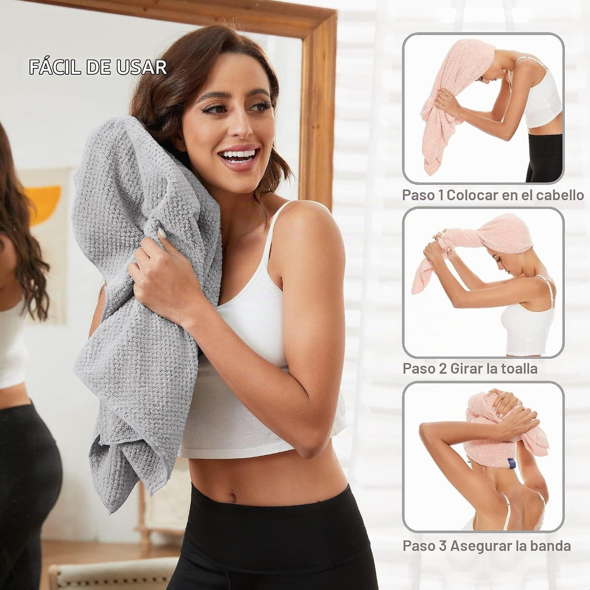 BYCOO Toalla Grande de Microfibra para Envolver el Cabello para Muj...