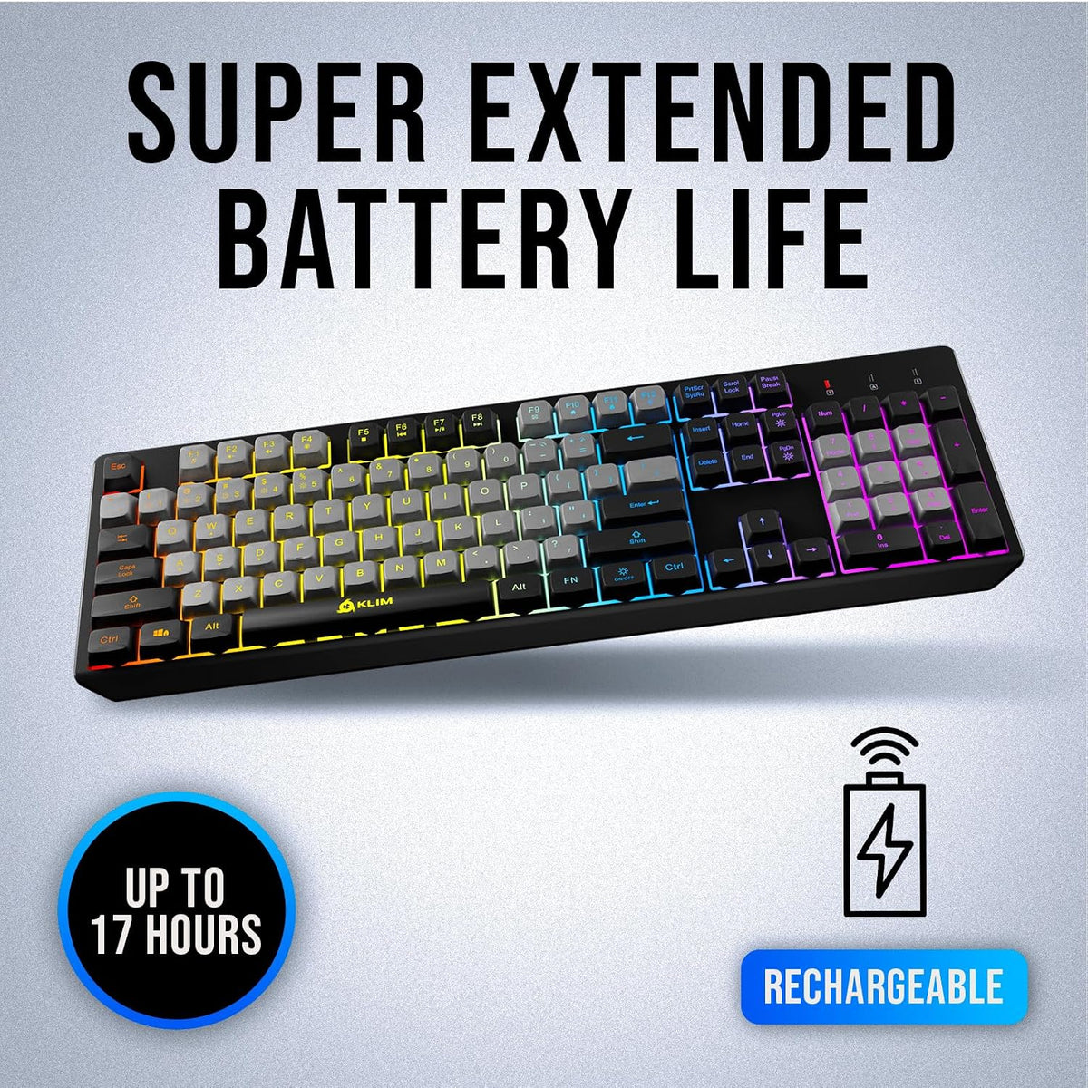 Teclado inalámbrico KLIM Chroma \u2013 RGB retroiluminado para jueg...