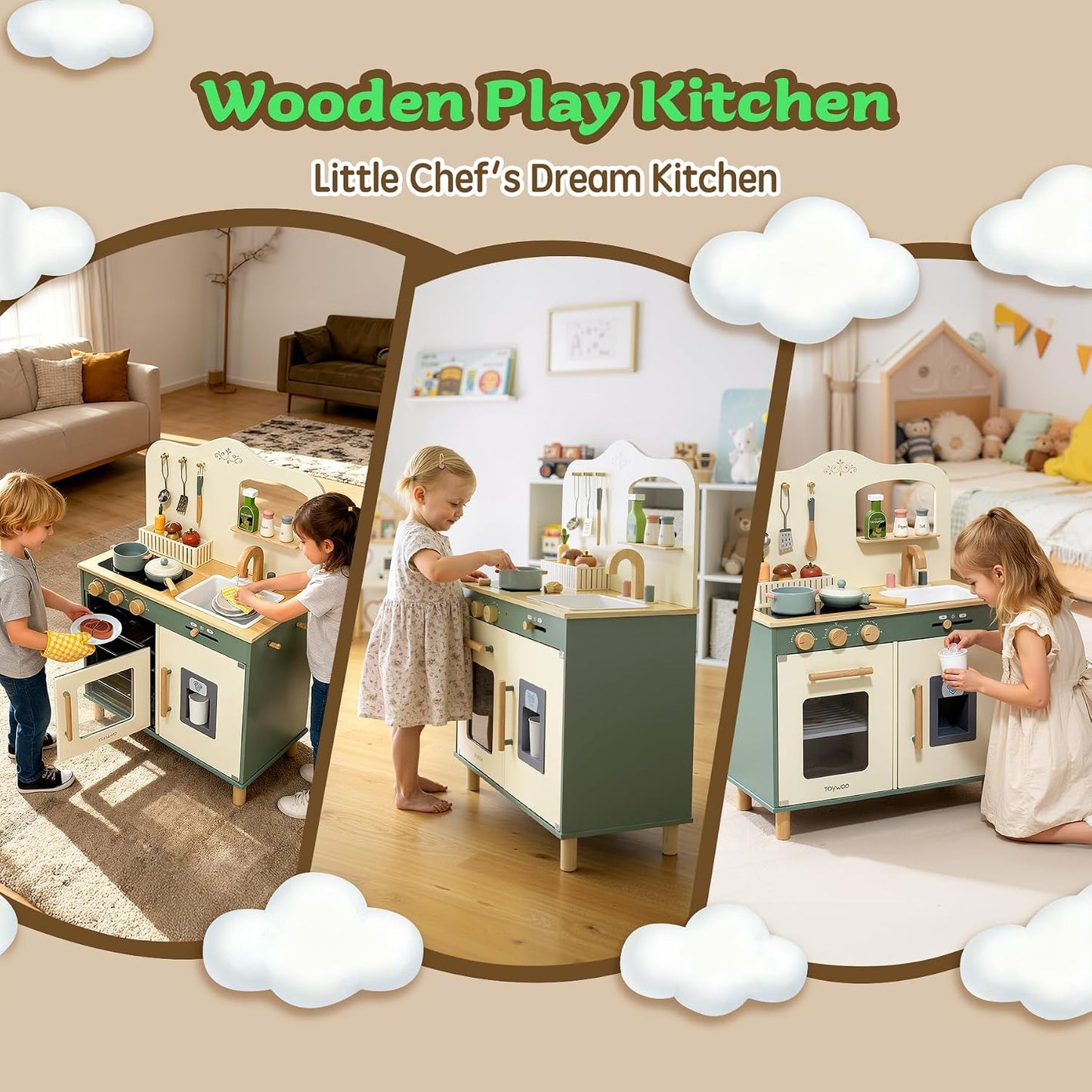 Juego de cocina de madera para niños con comida de juego, juego de...