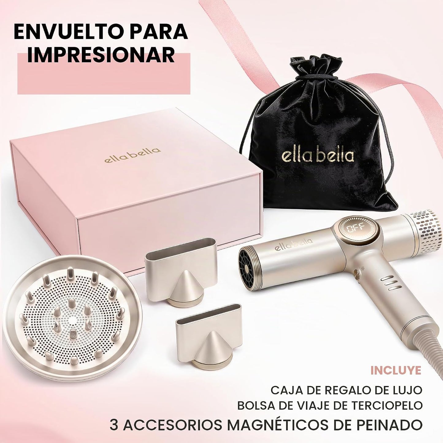 ELLA BELLA® - Secador de pelo iónico profesional con difusor \u2022...