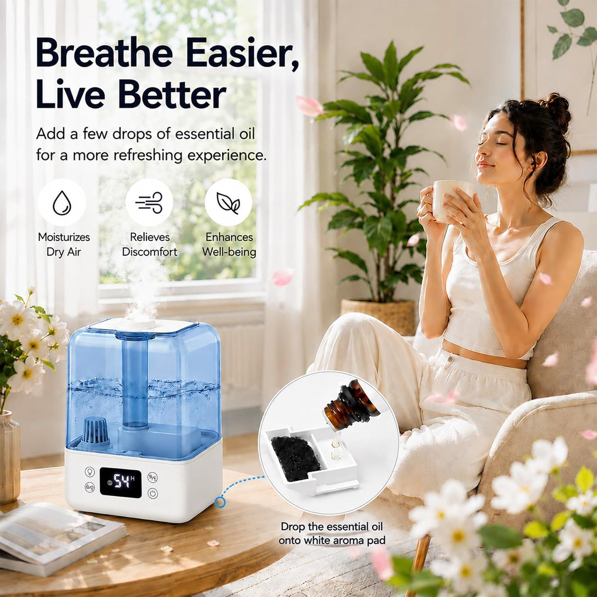 Humidificador de 5 litros para dormitorio, humidistato automático,...