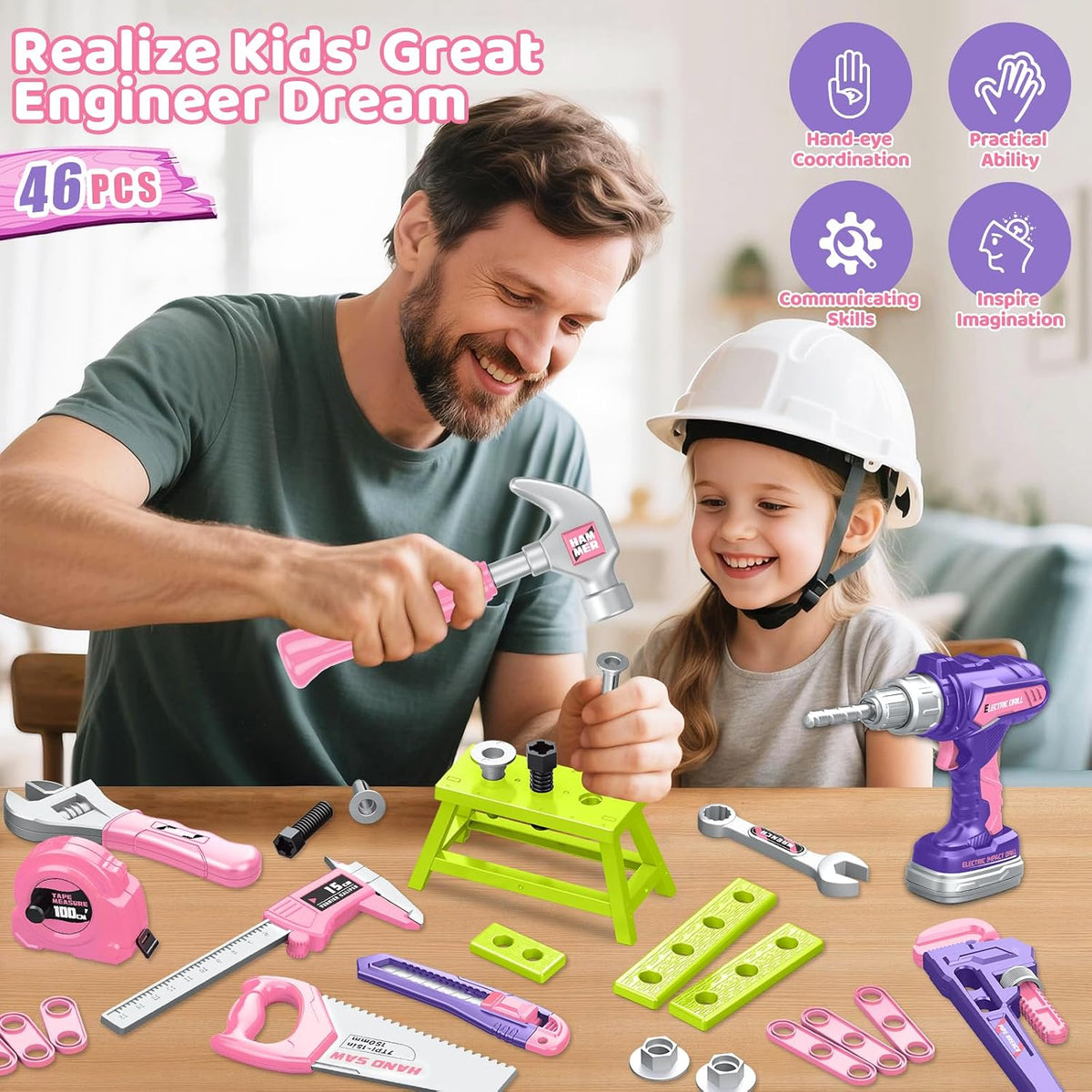 Juego de herramientas para niños con caja de herramientas portátil...