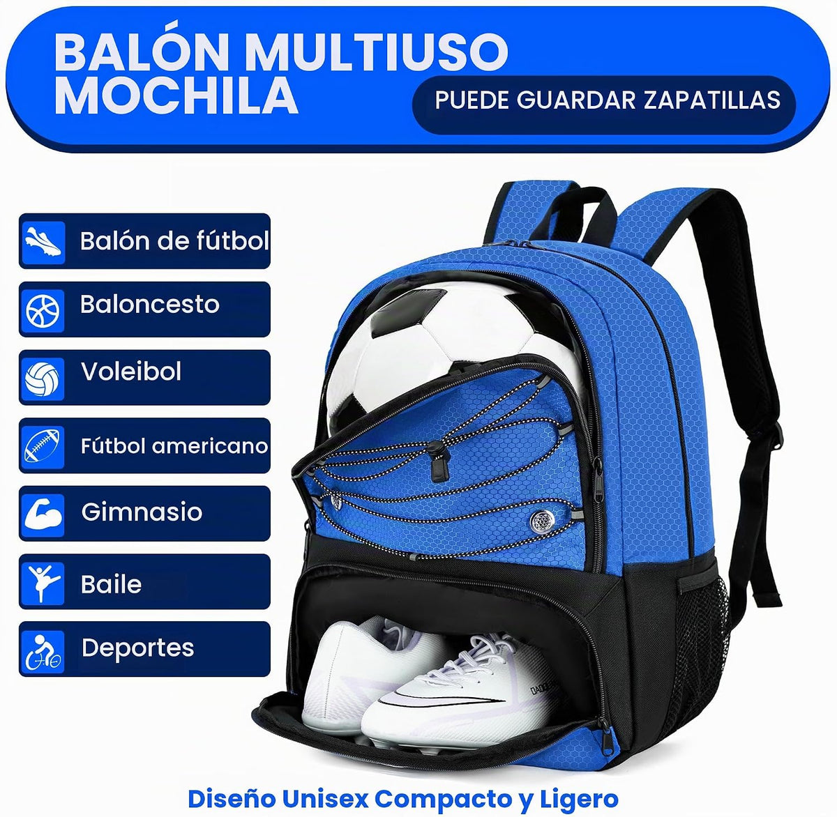Hsmihair - Mochila de fútbol juvenil - Mochila para fútbol y balonc...