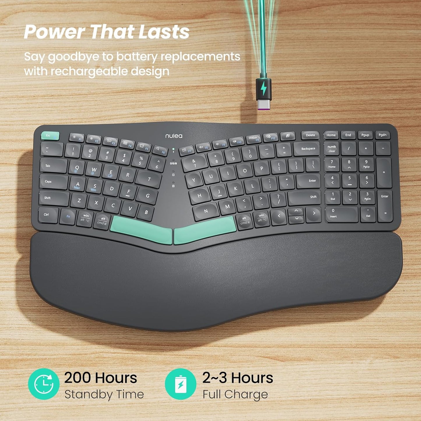 Nulea Reposamuñecas acolchado inalámbrico con teclado dividido ergo...