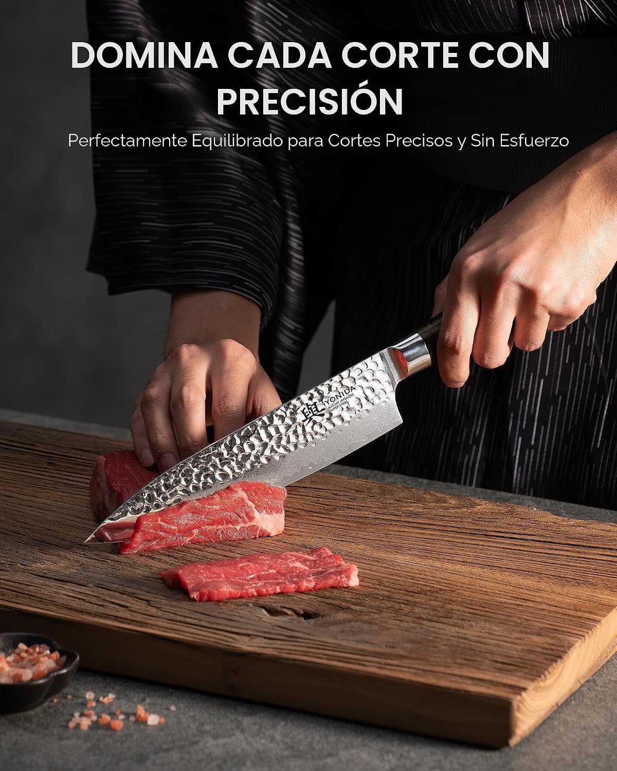 Cuchillo de chef japonés, 67 capas de acero Damasco de 8 pulgadas c...