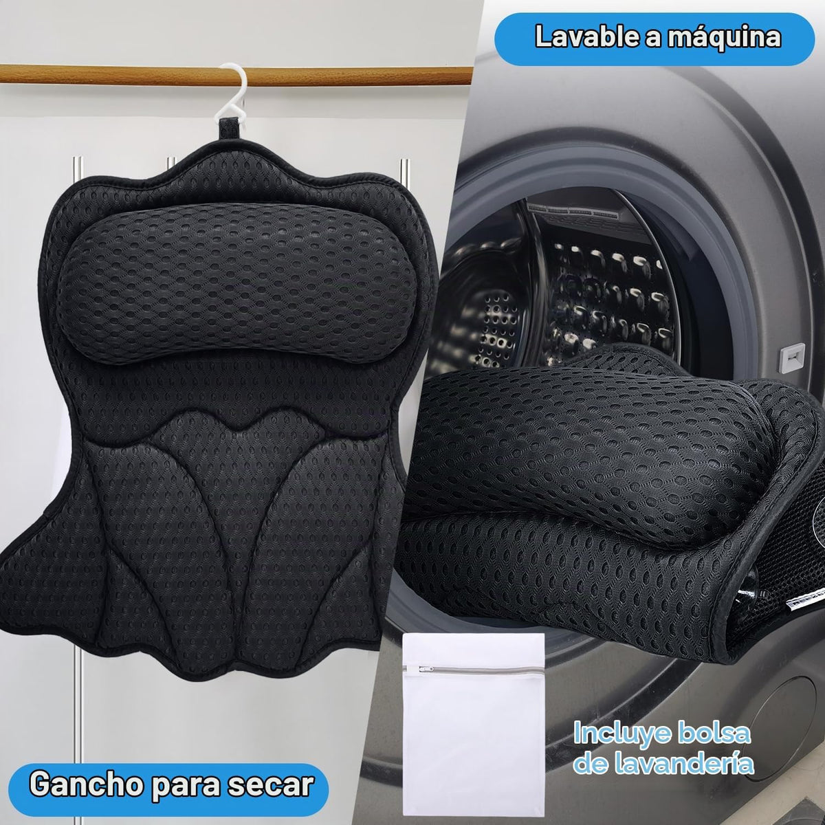 REEZEIVI Almohada de baño para tina, almohada de baño con 6 ventosa...