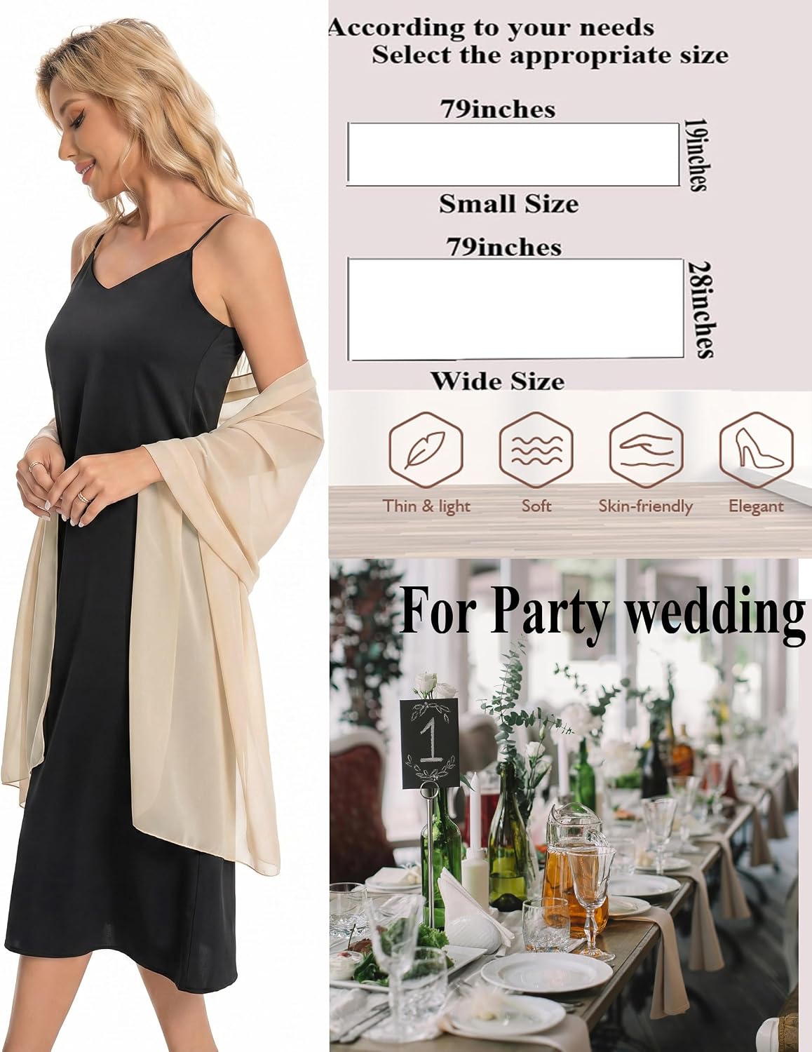 Chales y envolturas de gasa para vestidos de noche, elegante bufand...