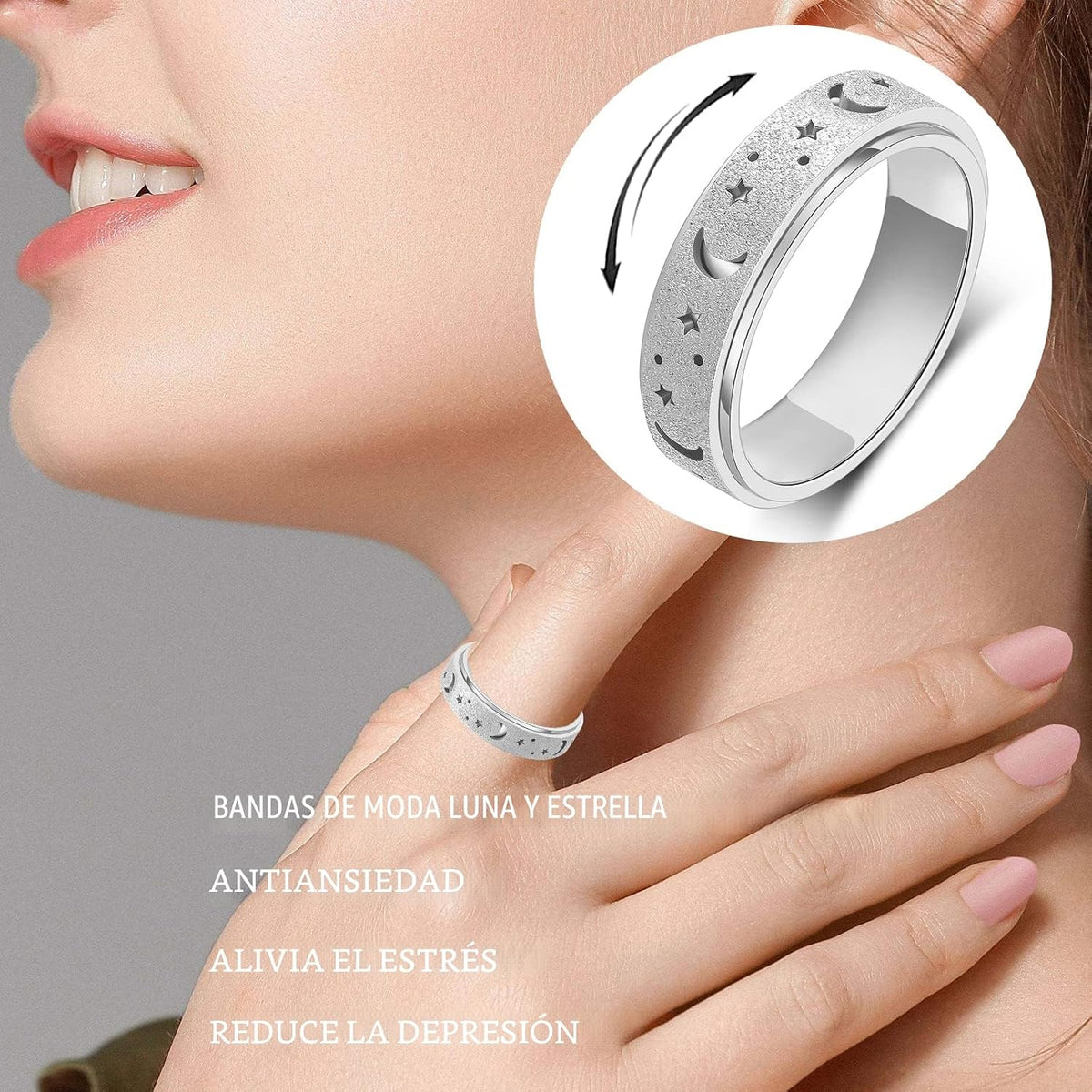 OreilleStar Anillo de ansiedad para mujer, anillo giratorio, anillo...