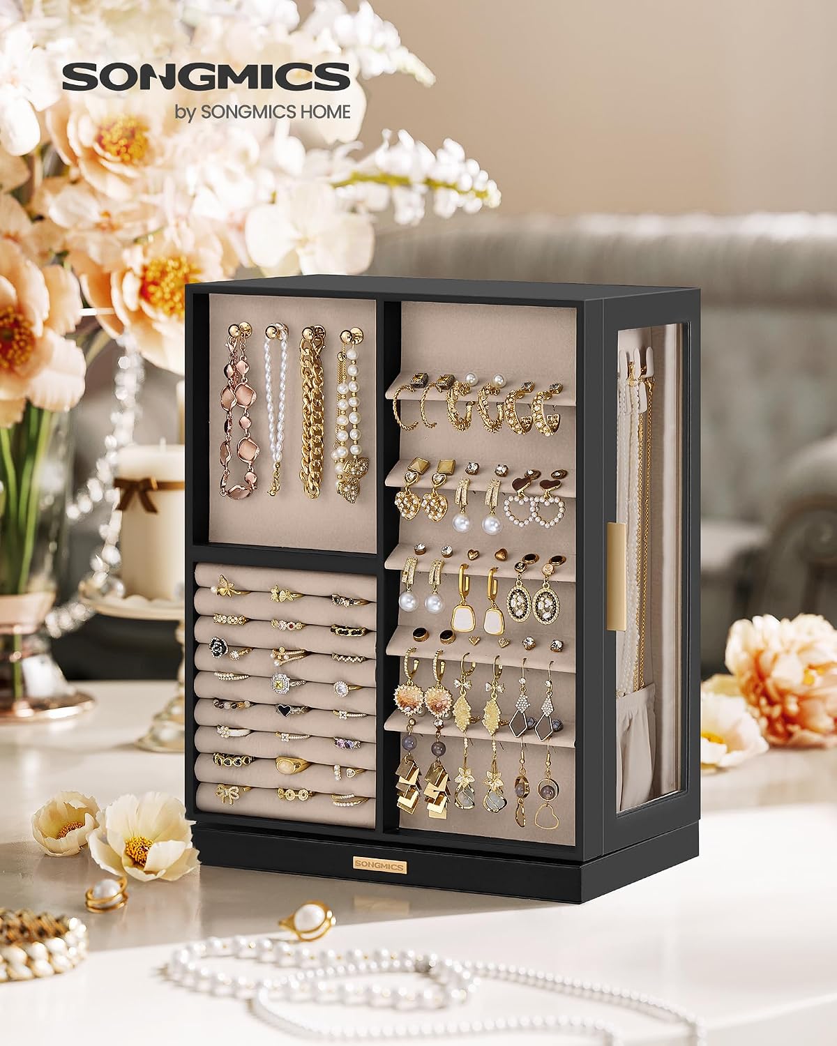 SONGMICS GISELLA Collection - Joyero giratorio de 360°, estuche de...