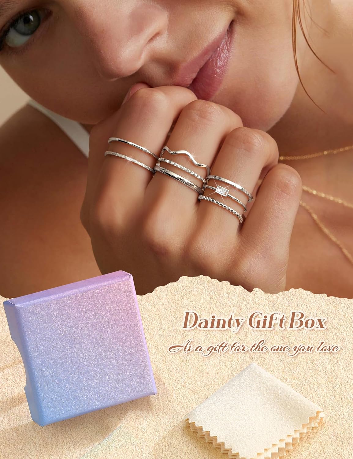 THUNARAZ 8 piezas de anillos apilables para mujer sin deslustre, an...