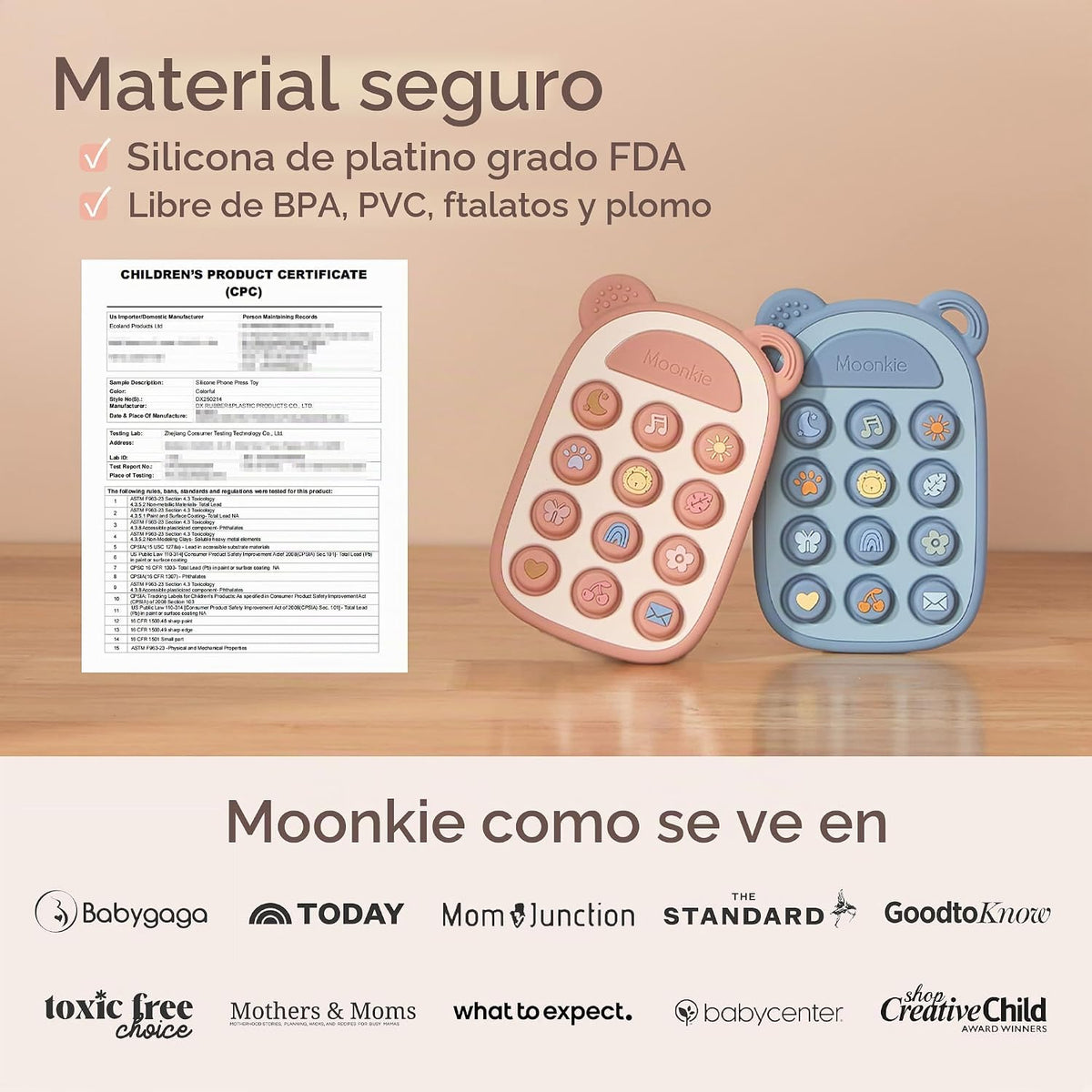 Moonkie Juguete de dentición de teléfono prensa de silicona para be...