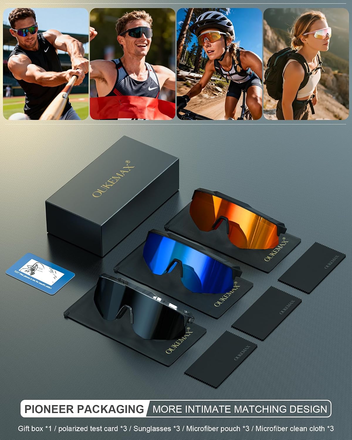 OUKEMAX Lentes de sol deportivos polarizados para hombres y mujeres...