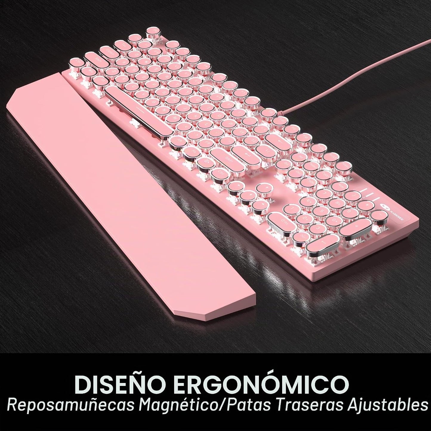 Combo de teclado y mouse estilo máquina de escribir rosa retro, bon...