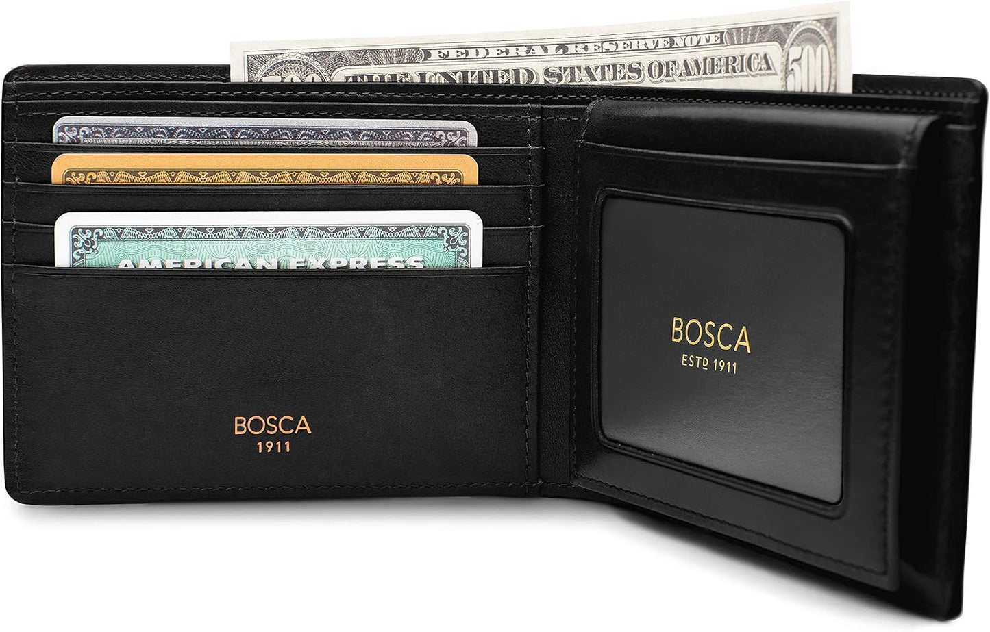 Bosca Billetera de cuero de crédito para hombre con tarjeta de iden...