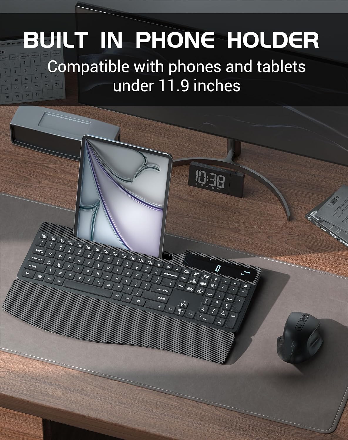 Combo de teclado y mouse inalámbricos, teclado ergonómico silencios...