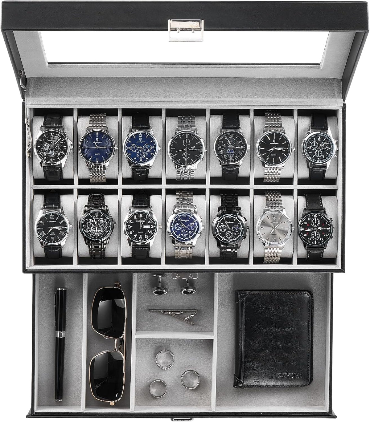 ProCase Caja de reloj, caja de reloj para hombre de 14 ranuras con...