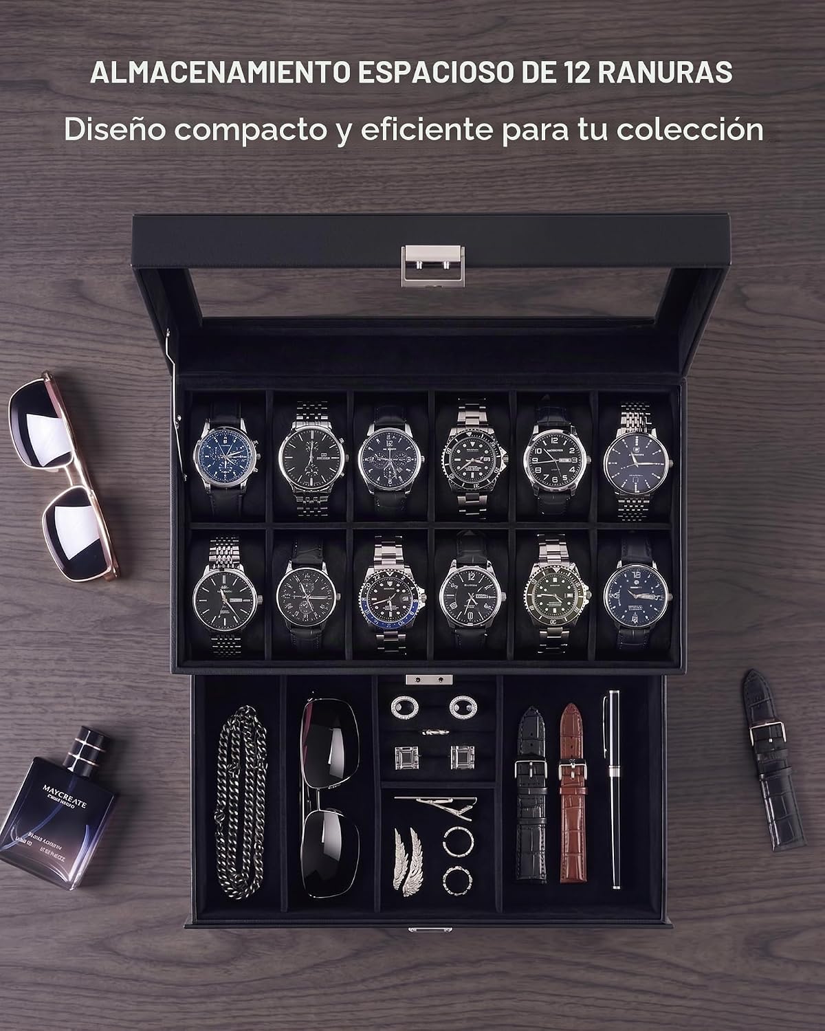 Lolalet Estuche para Reloj para Hombre, Joyero para Hombre con 12 R...
