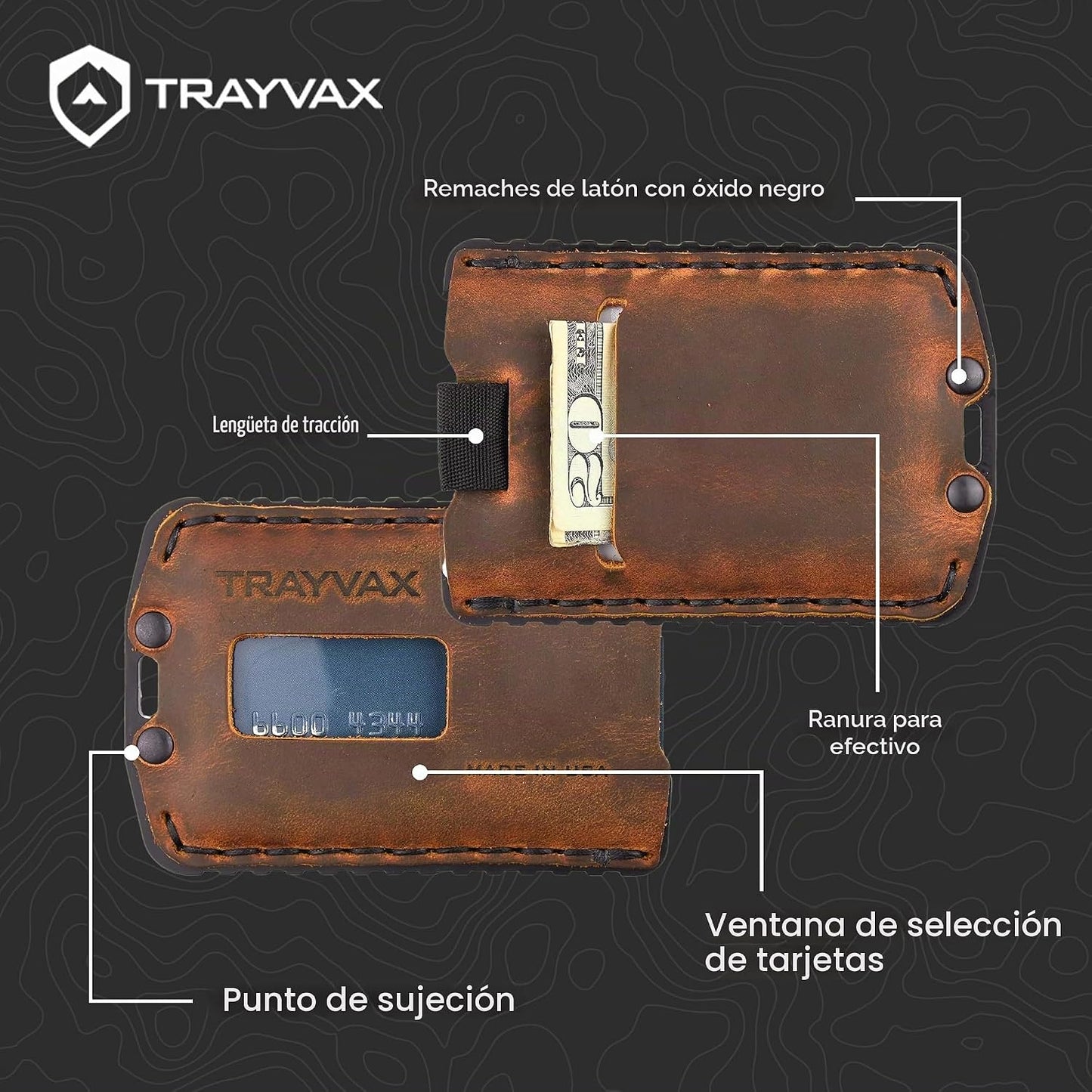 Trayvax Ascent - Cartera con bolsillo frontal RFID para dinero y ta...