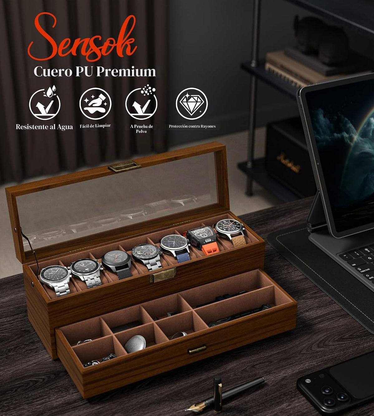 sensok Caja de reloj para hombre, marco ultrafino, pantalla ancha,...