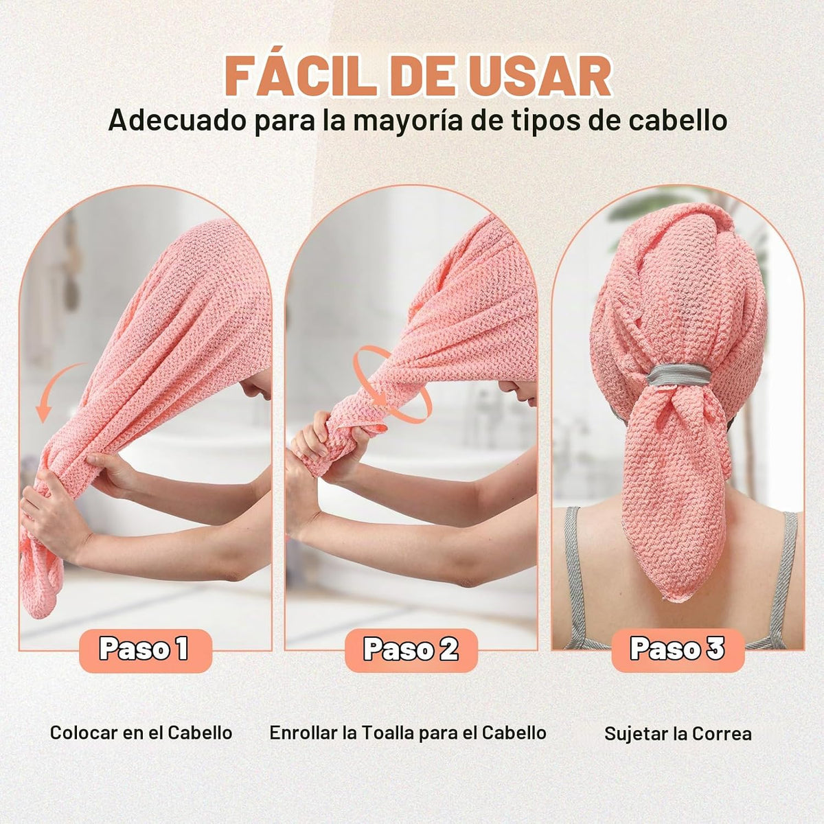 OSRPIEU Paquete de 3 toallas de microfibra para secar el cabello pa...