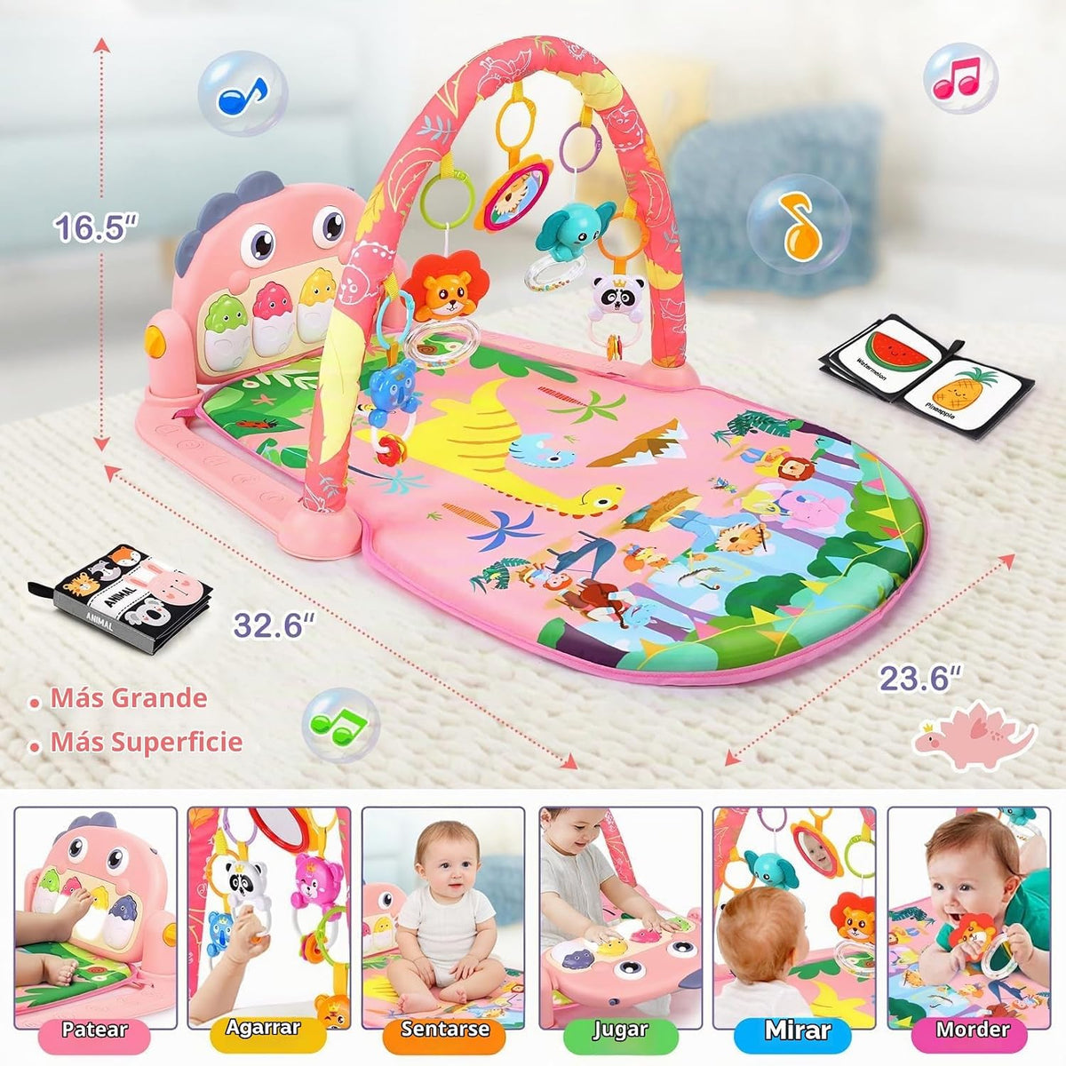 UMIKU - Alfombrilla de juego para bebé, diseño de dinosaurio rosa |...