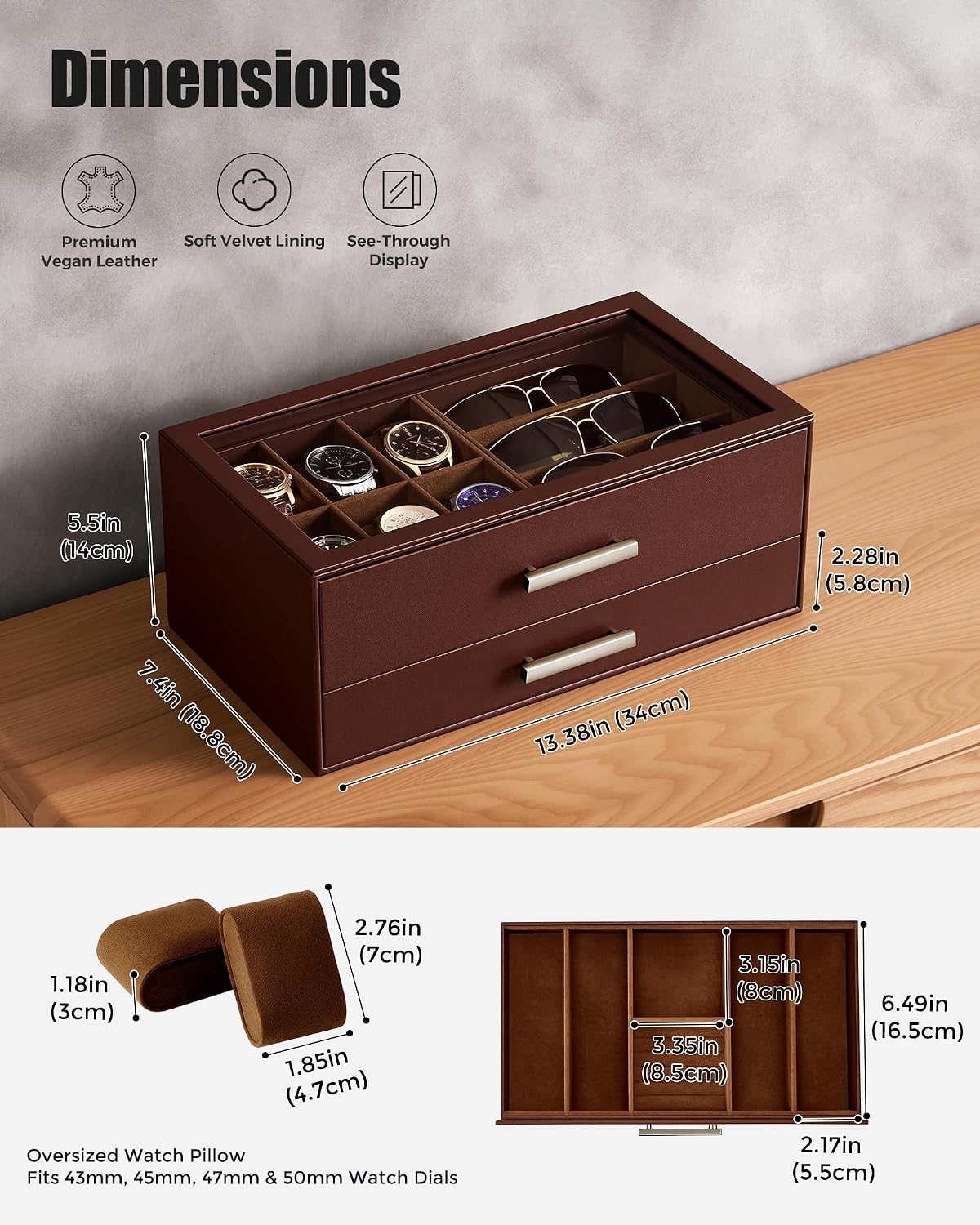 ProCase Caja de reloj, caja de joyería para hombre para 6 relojes y...