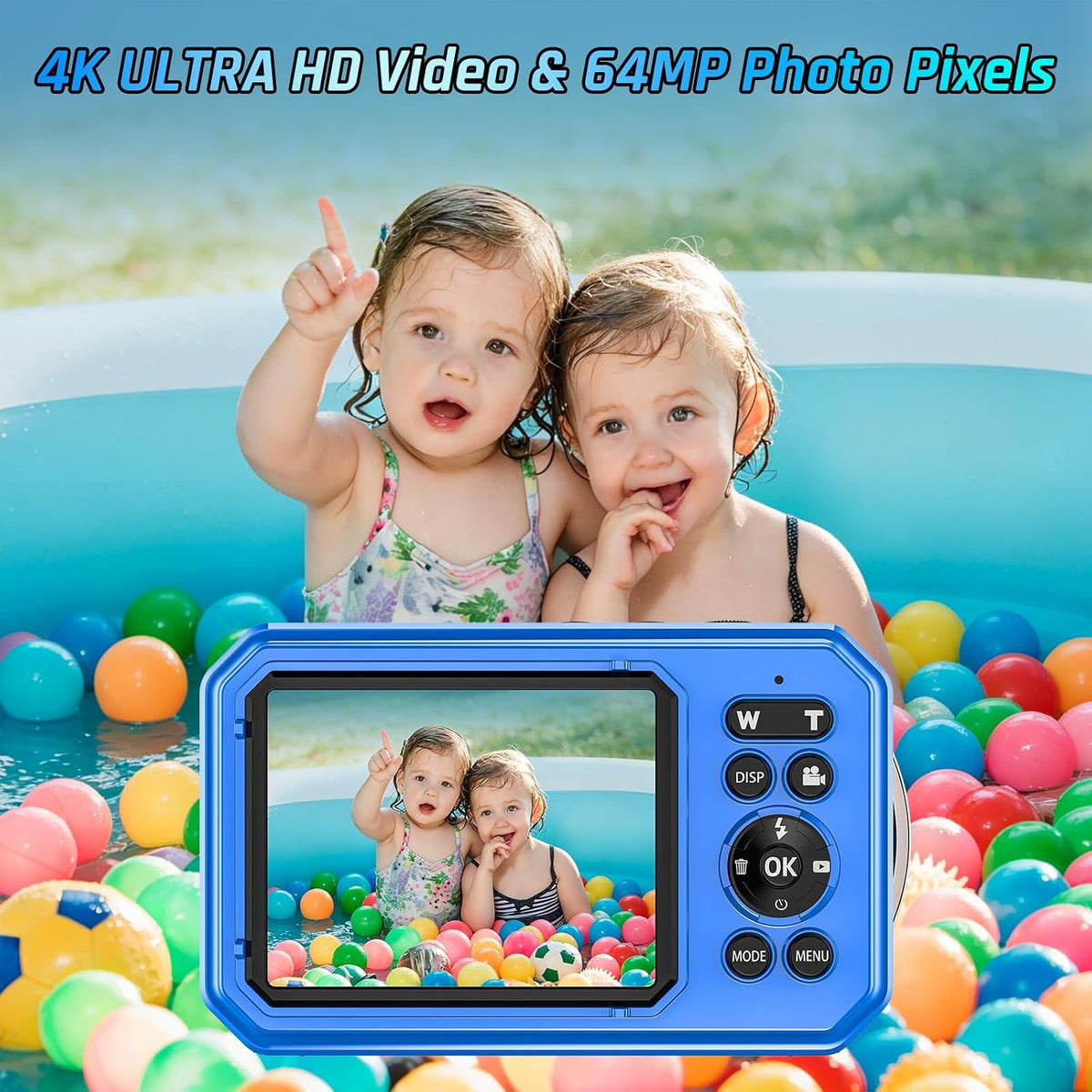Cámara subacuática 4K 64MP 33FT Cámara impermeable con tarjeta de 3...