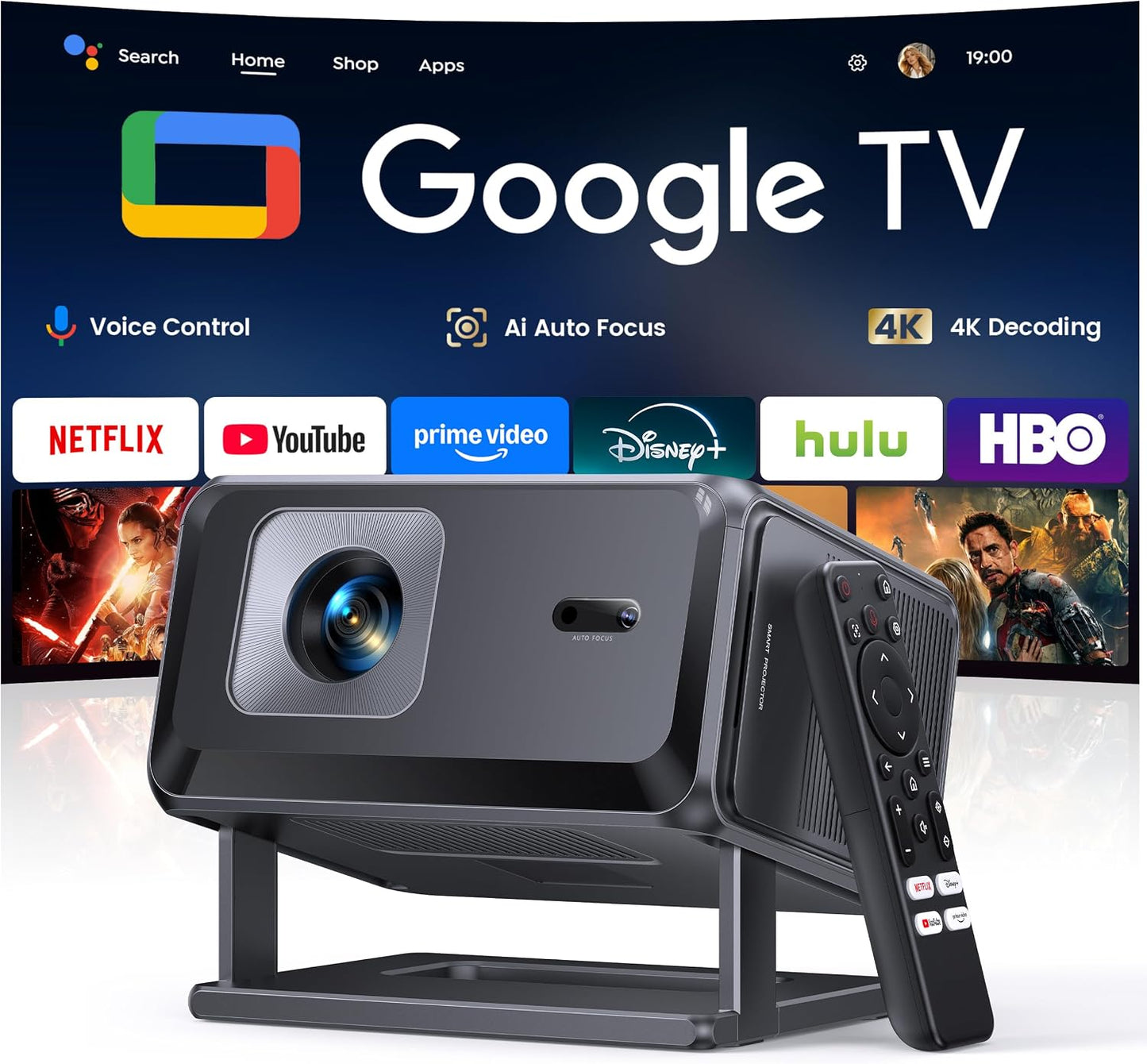 Proyector inteligente [Google TV 14.0 y soporte Dolby y 4K] con WiF...
