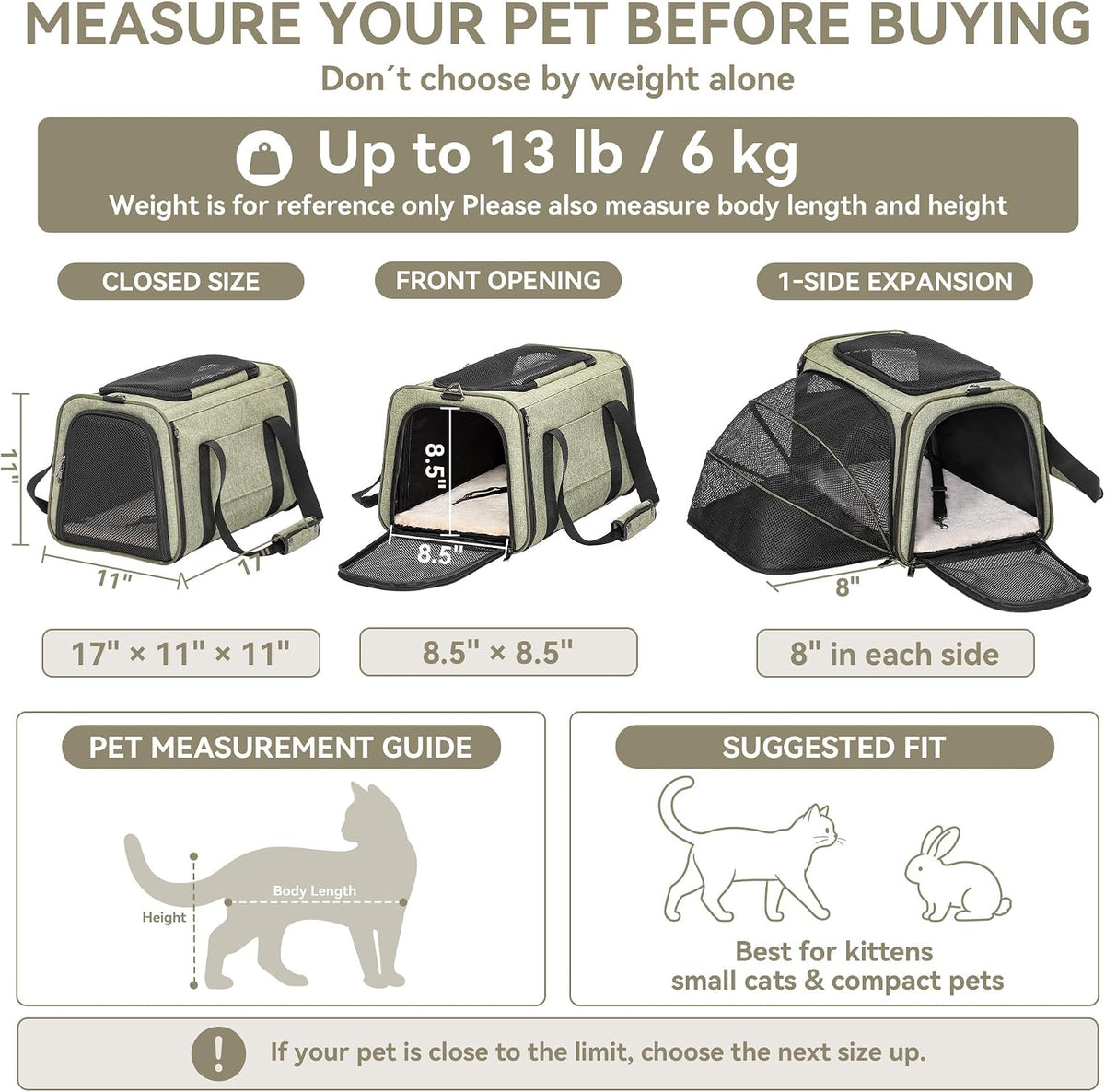 Petsfit Transportador de gatos mediano expandible para viajes aéreo...