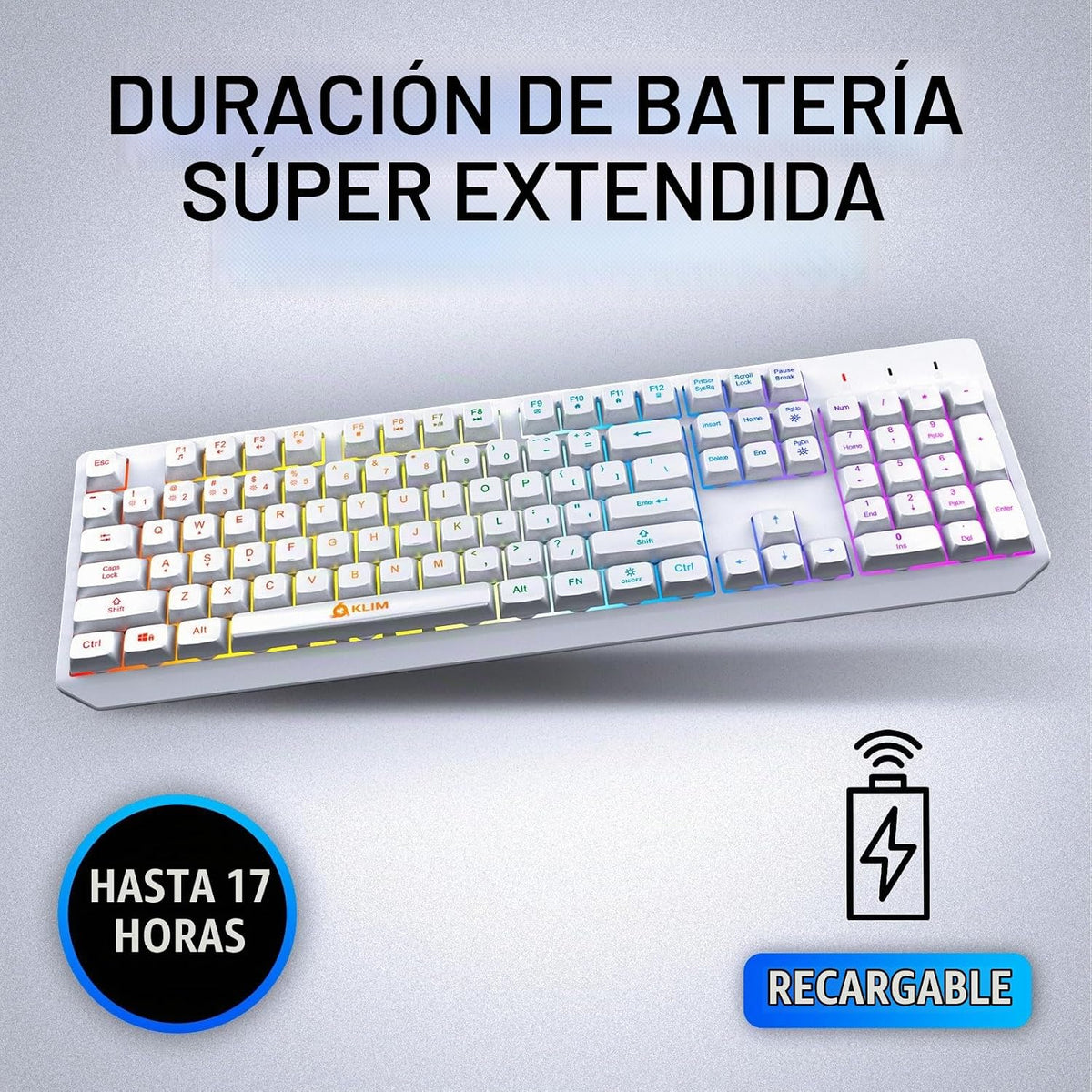 Teclado inalámbrico KLIM Chroma Blanco \u2013 Retroiluminación RGB,...