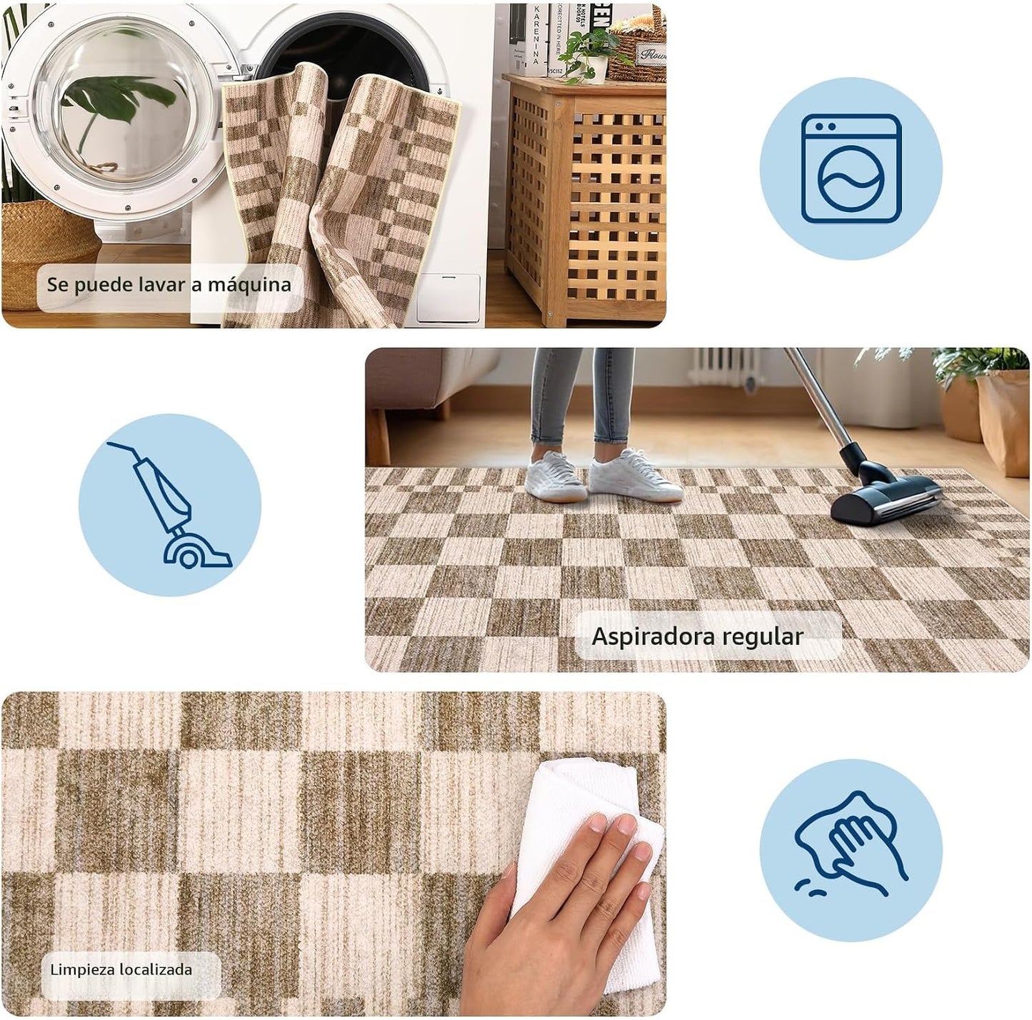 GarveeHome - Alfombra geométrica lavable de 8 x 10 pies, color marr...