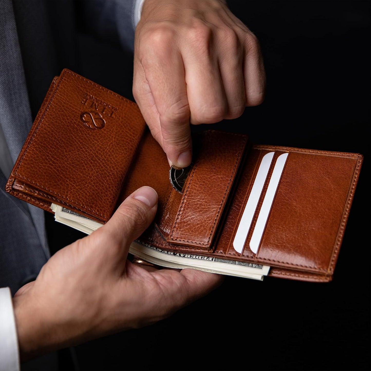 Time Resistance Cartera de cuero para hombre, diseño minimalista co...