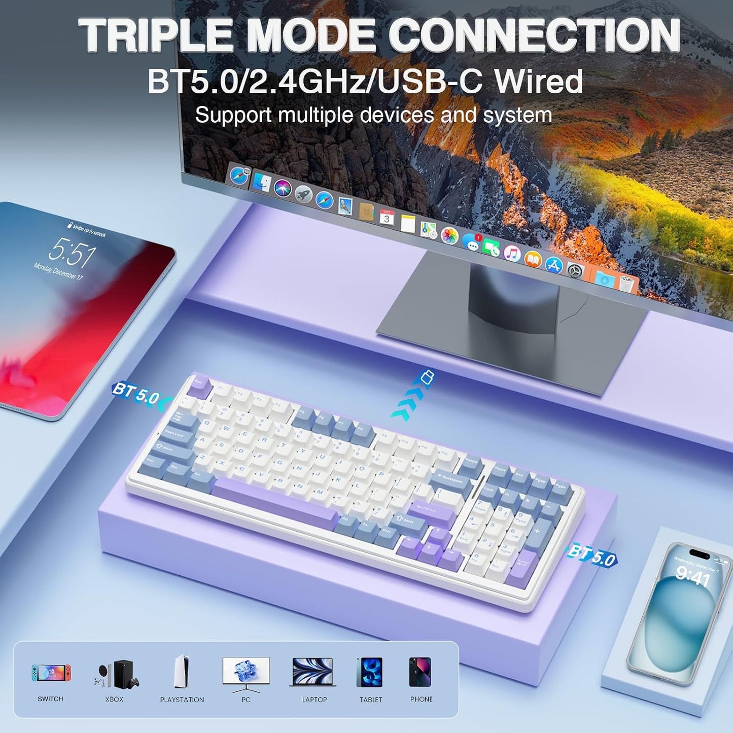 AULA Combo de teclado y mouse inalámbricos, teclados mecánicos F99...