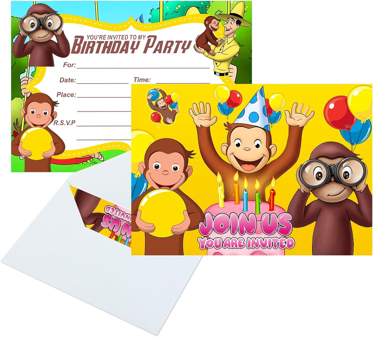 16 tarjetas de dibujos animados para George of Curious y sobres, su...