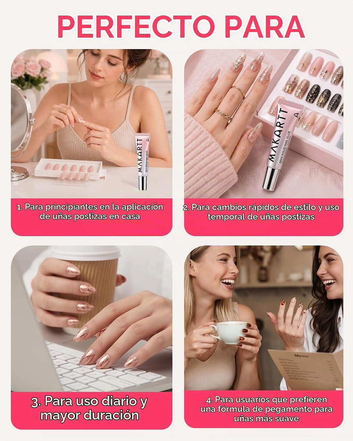Pegamento de uñas semisólido Makartt para prensados: 15 ml, secado...