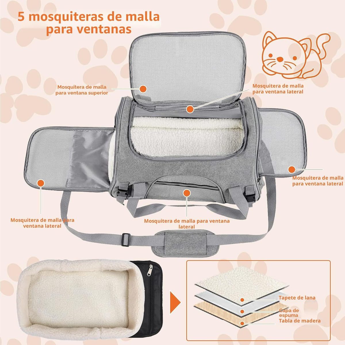 Bolsa de transporte para mascotas aprobada por aerolíneas para gato...