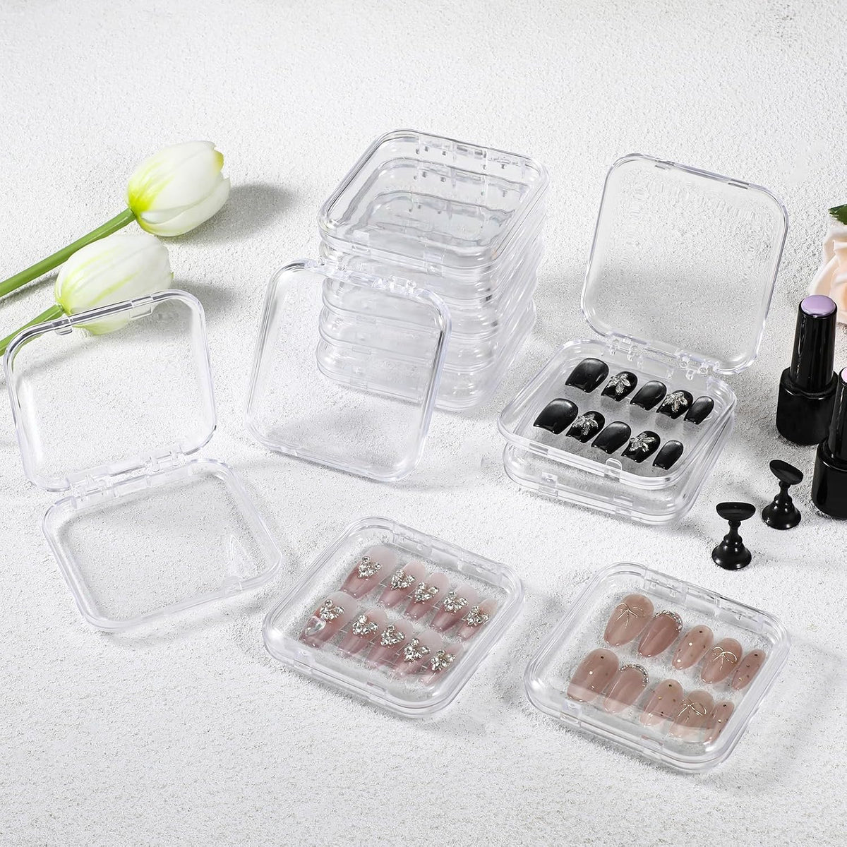 PEOVLVN Caja de almacenamiento de uñas a presión, 20 unidades, emba...