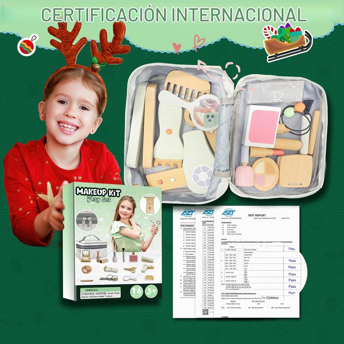Juego de juguetes de maquillaje de madera, juego de simulación de s...