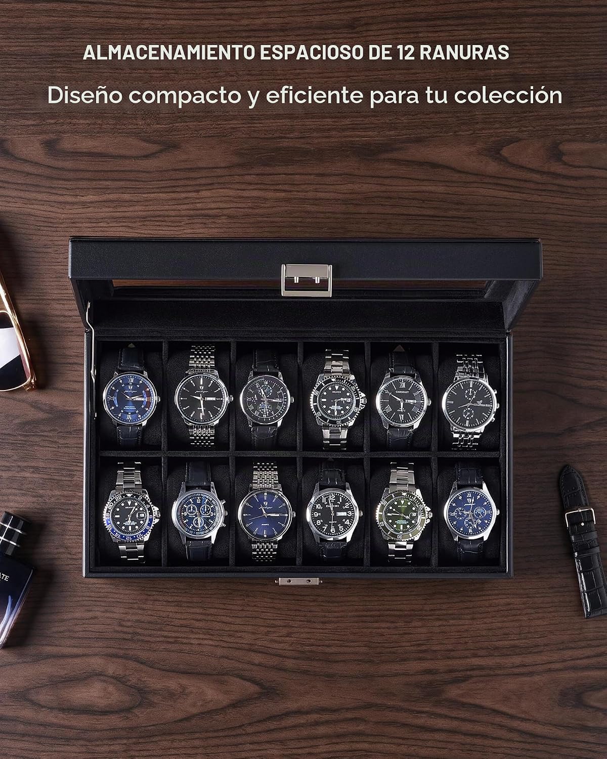 Lolalet Caja de Reloj para Hombre, Caja expositora de 12 Ranuras co...