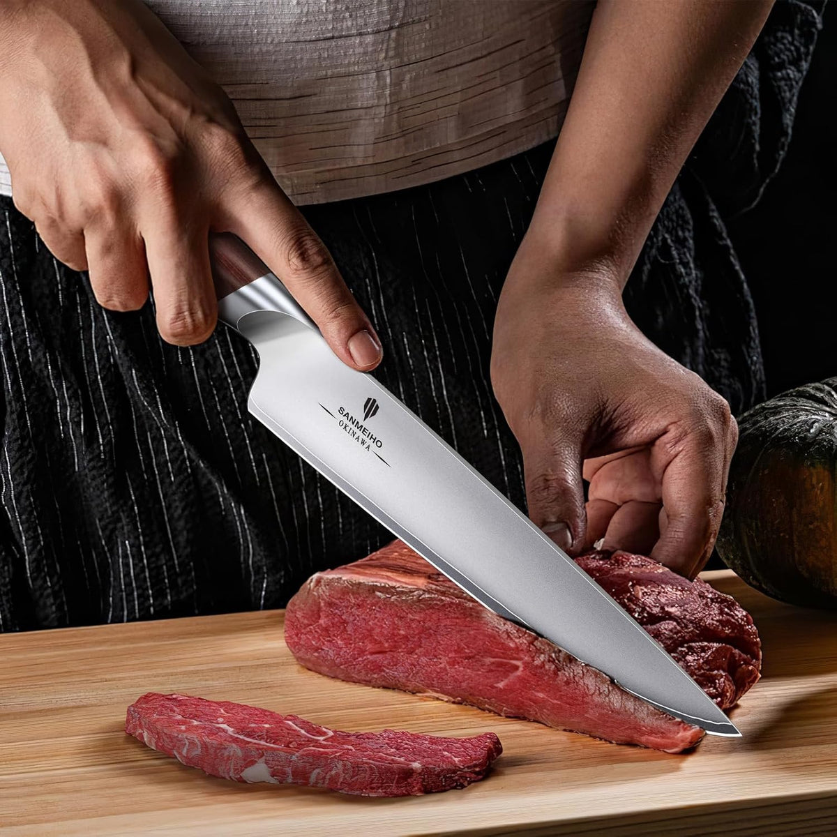 SANMEIHO Cuchillo de chef de 8 pulgadas, de acero inoxidable japoné...