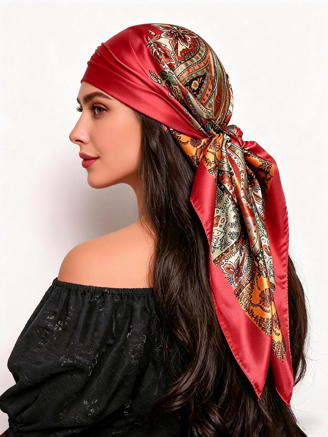 KorhLeoh Pañuelo de seda con estampado floral de 35 pulgadas para m...