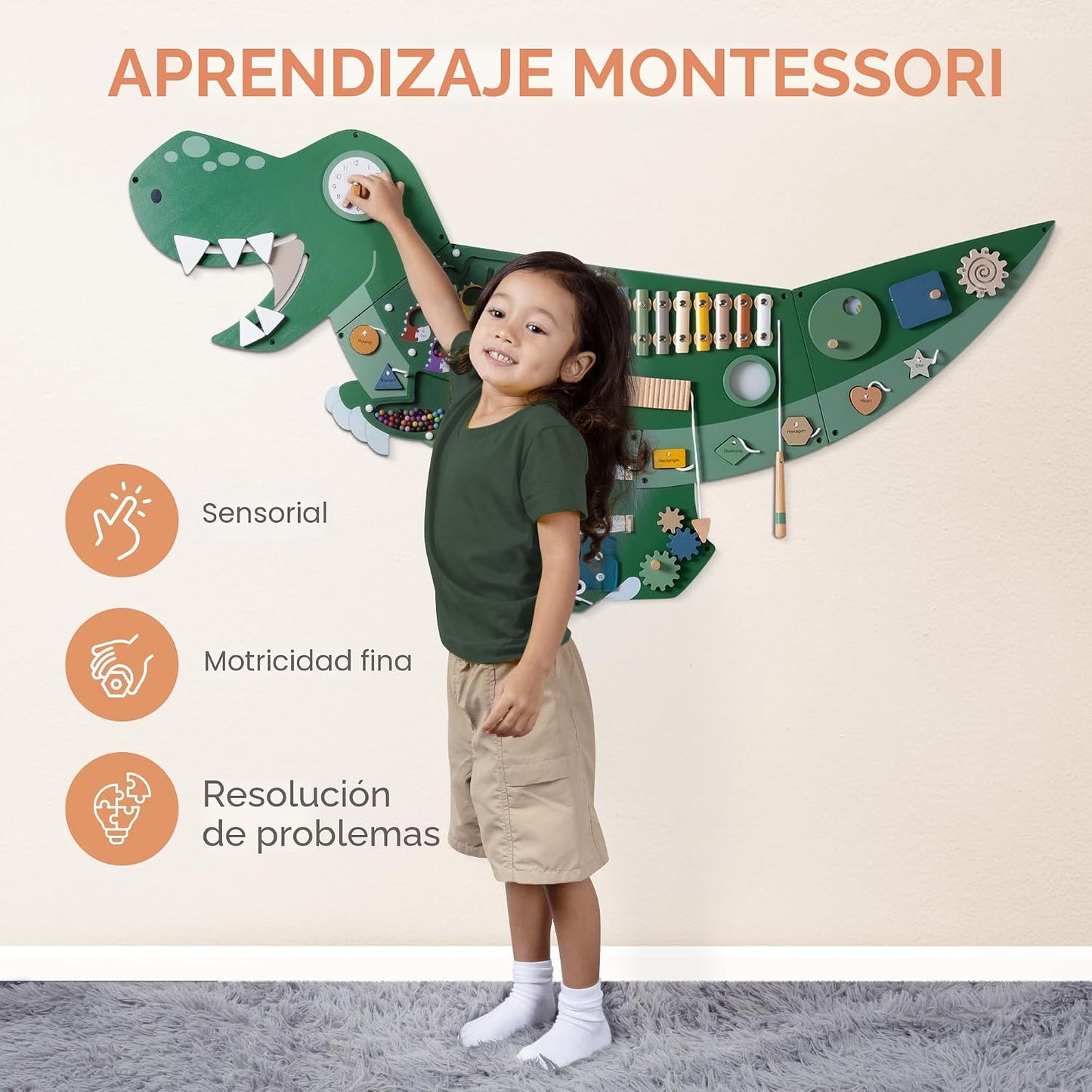 Tablero de actividades de dinosaurio para pared, panel de pared sen...