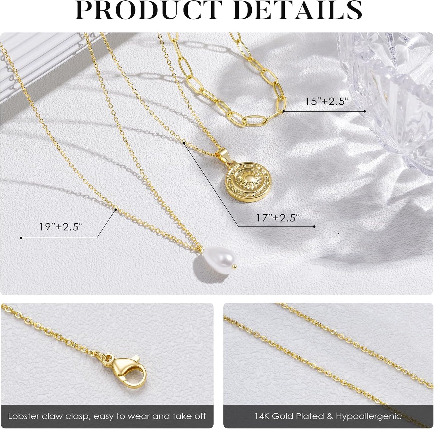 Turandoss Collares en capas para mujer, chapados en oro de 14 quila...